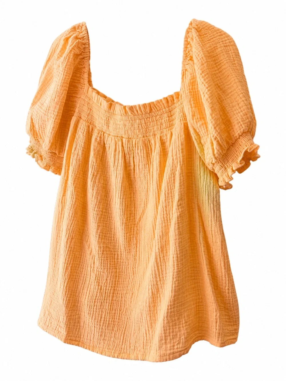 J. Crew Soft Tangerine 🍊 Gauze - Puff Sleeve Boho Top - Size L